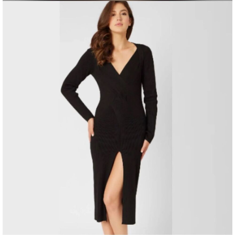 Adrienne Landau Quartz Size M Long Sleeve High Slit Sweater Dress Jet Black NWT